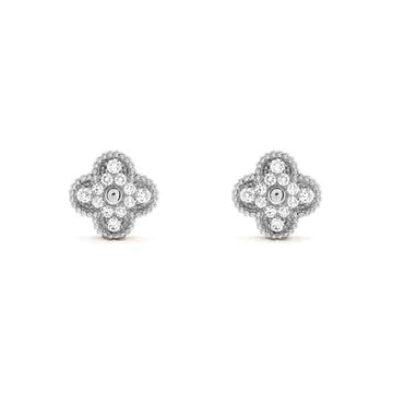 Clover Silver Diamond Stud Earrings