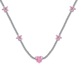 Dazzling Pink Heart Flower Necklace