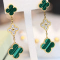 CLOVER EARRINGS GOLD MALACHITE DIAMOND 3 MOTIFS