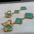 CLOVER MALACHITE 3 MOTIFS GOLD EARRINGS