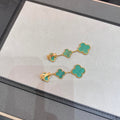 CLOVER MALACHITE 3 MOTIFS GOLD EARRINGS