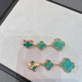 CLOVER MALACHITE 3 MOTIFS GOLD EARRINGS