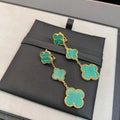 CLOVER MALACHITE 3 MOTIFS GOLD EARRINGS