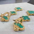 CLOVER MALACHITE 3 MOTIFS GOLD EARRINGS