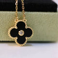 CLOVER NECKLACE GOLD DIAMOND ONYX