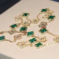 CLOVER 20 MOTIFS MALACHITE DIAMOND GOLD NECKLACE