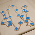 CLOVER 20 MOTIFS TURQUOISE GOLD NECKLACE