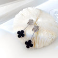 CLOVER 2 MOTIFS SILVER DIAMOND ONYX EARRINGS