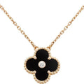 Clover Necklace Gold Diamond Onyx