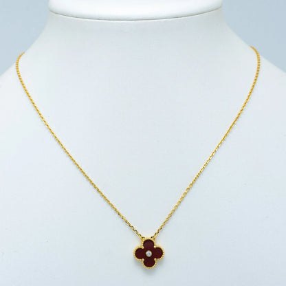 CLOVER NECKLACE GOLD DIAMOND CARNELIAN