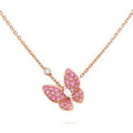 Butterfly Red Diamond Pink Gold Necklace
