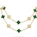 Clover 20 Motifs Malachite Diamond Gold Necklace