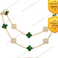Clover 20 Motifs Malachite Diamond Gold Necklace
