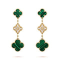 Clover Earrings Gold Malachite Diamond 3 Motifs
