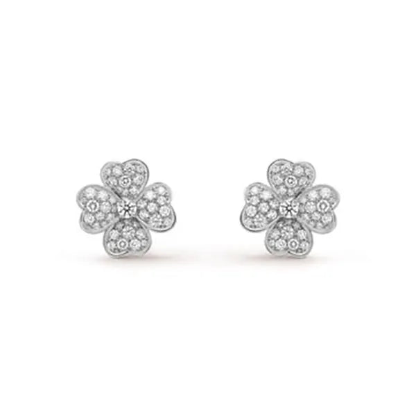 Clover Earrings Silver Diamond