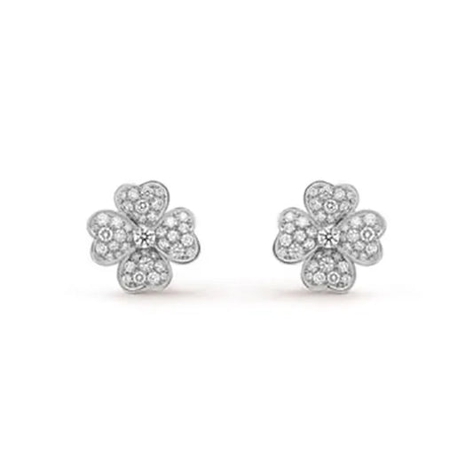 Clover Earrings Silver Diamond