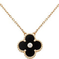 Clover Necklace Gold Diamond Onyx