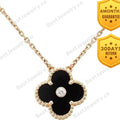 Clover Necklace Gold Diamond Onyx