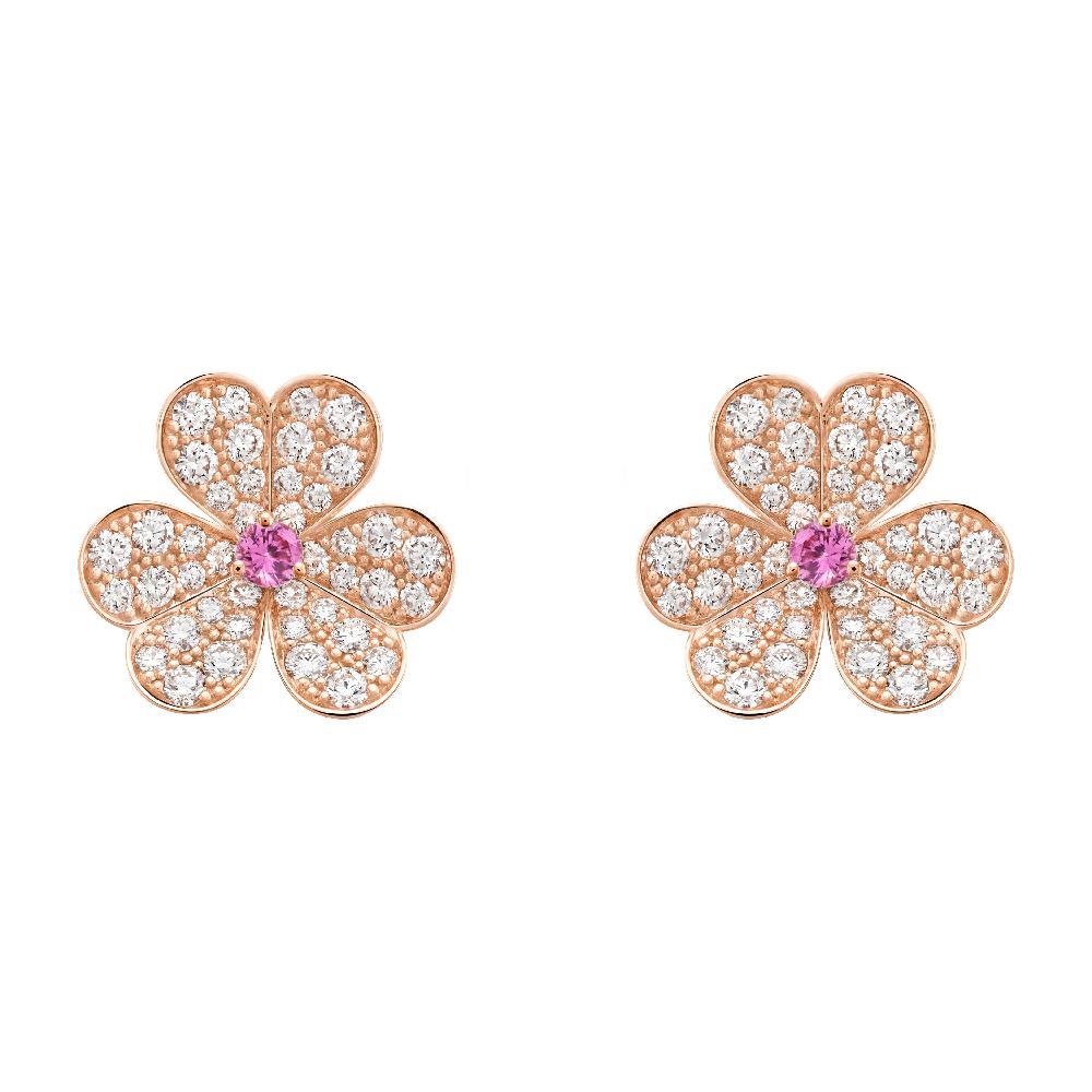 Frivole Pink Gold Flower Diamond Earrings